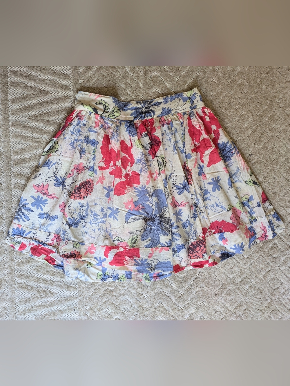 Floral Skirt in White, Red & Blue